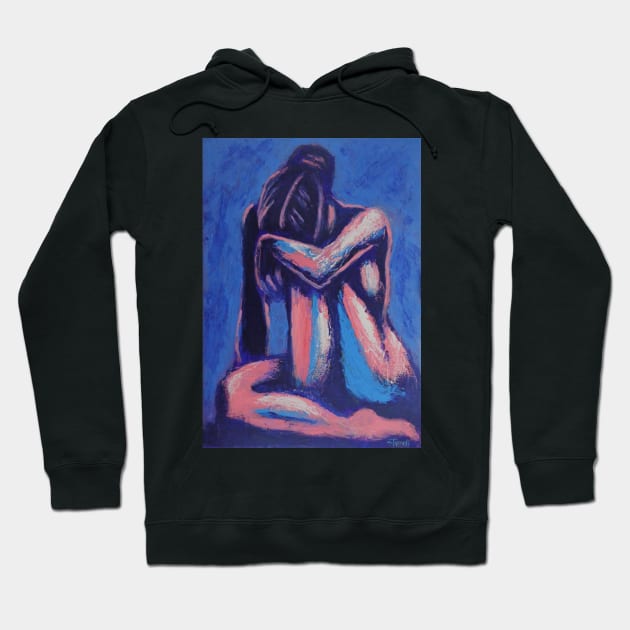 Blue Mood 5 - Female Nude Hoodie by CarmenT